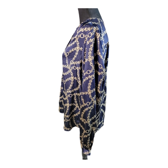 Joe Fresh Navy Blouse Blue Chain Print Gold Size L Large - Picture 4 of 10